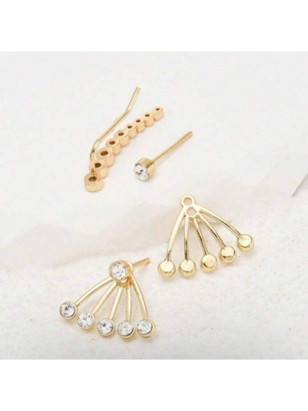 Gold 3pc Rhinestone Jacket Earrings - Picture 2 of 4